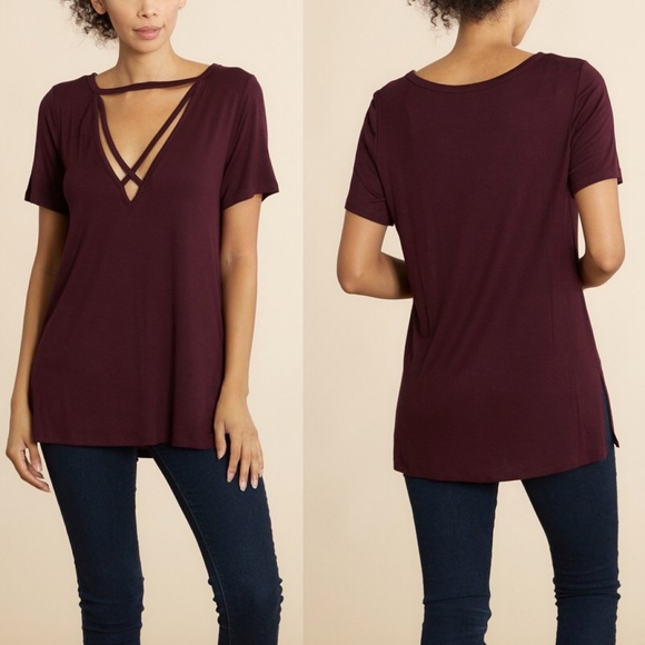 Bellanblue Tops - Softest V-neck Top - MAROON